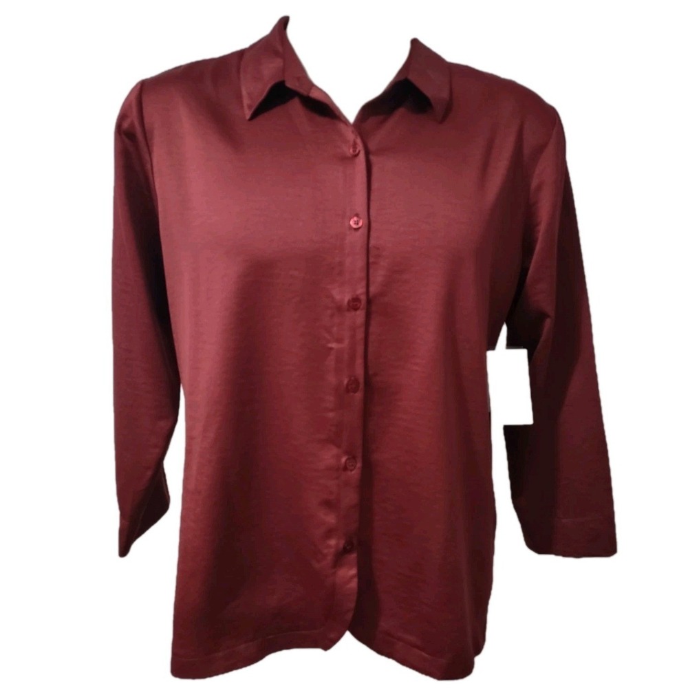 Nordstrom XL Womens Sleepwear Pajama Shirt Top Relaxed Burgundy Button Long Slv.